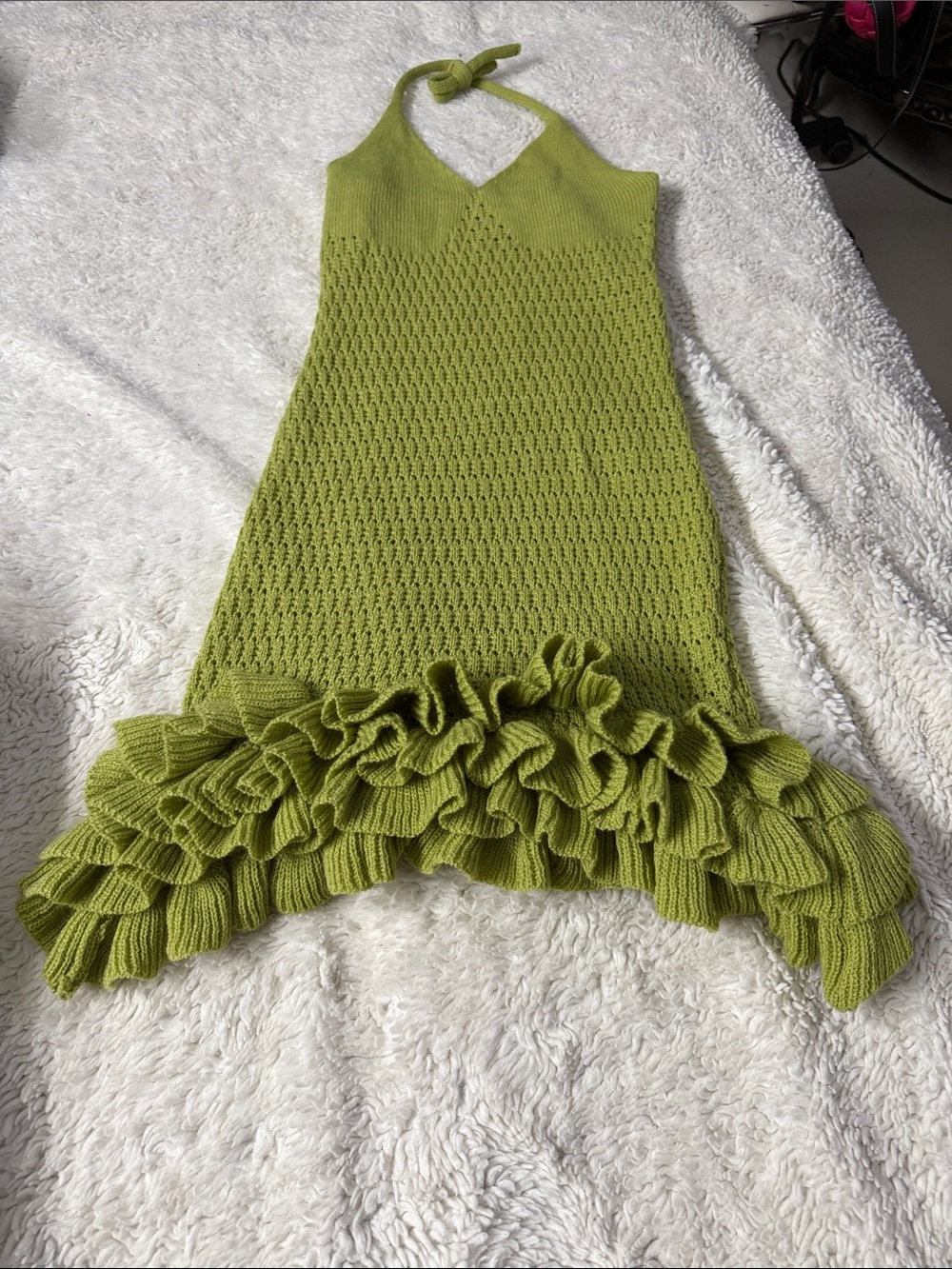 SHEIN size small juniors  Olive Green Knit Halter Dress with Ruffle Hem